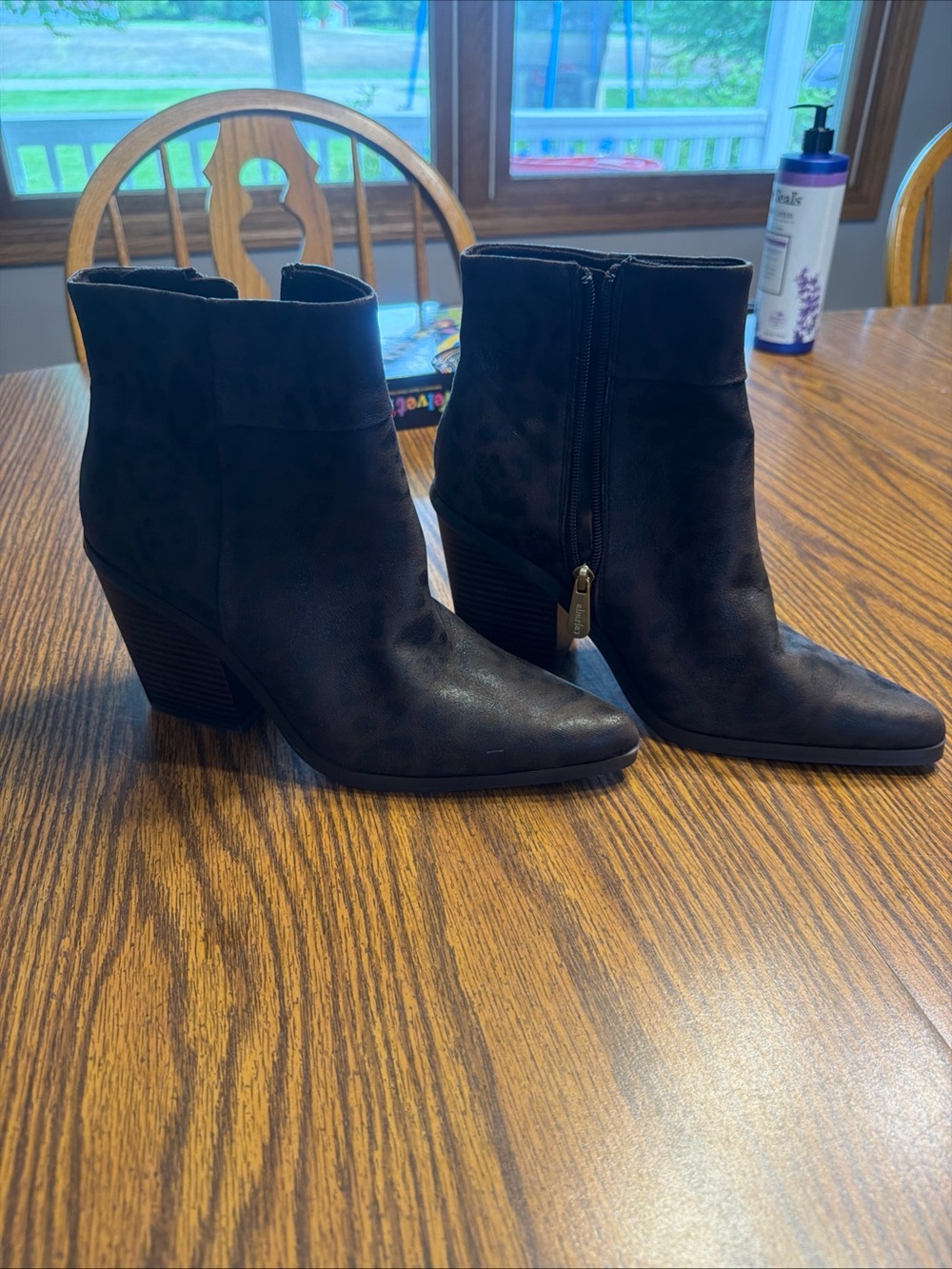 Charles David Black cheetah Suede Pointed-Toe Ankle Booties